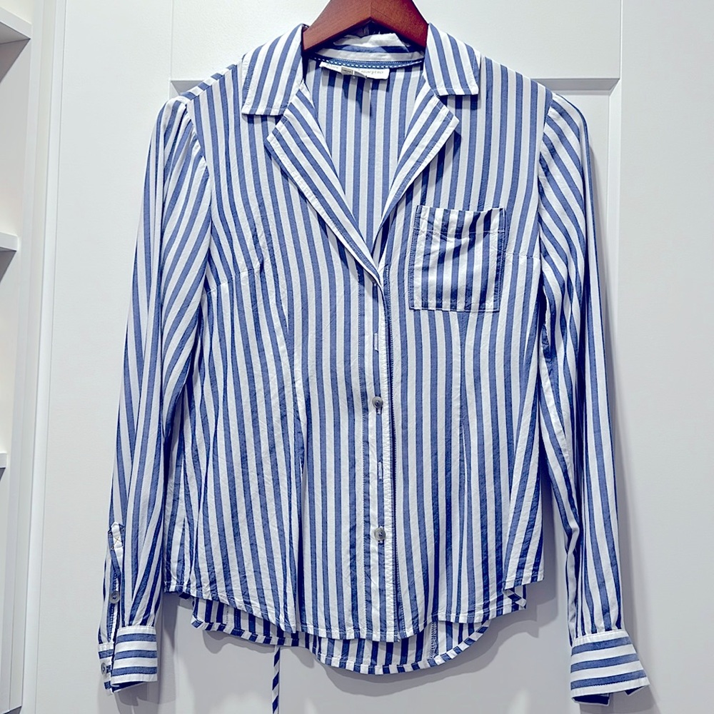 Blue & White striped button down blouse